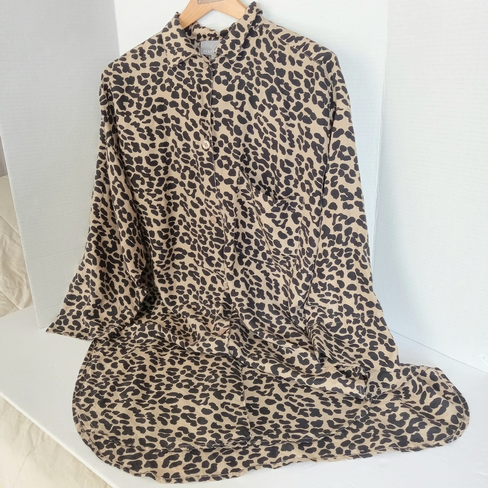 Diane Gilman Silk Animal Print Nightshirt Leopard Nightshirt Sz M